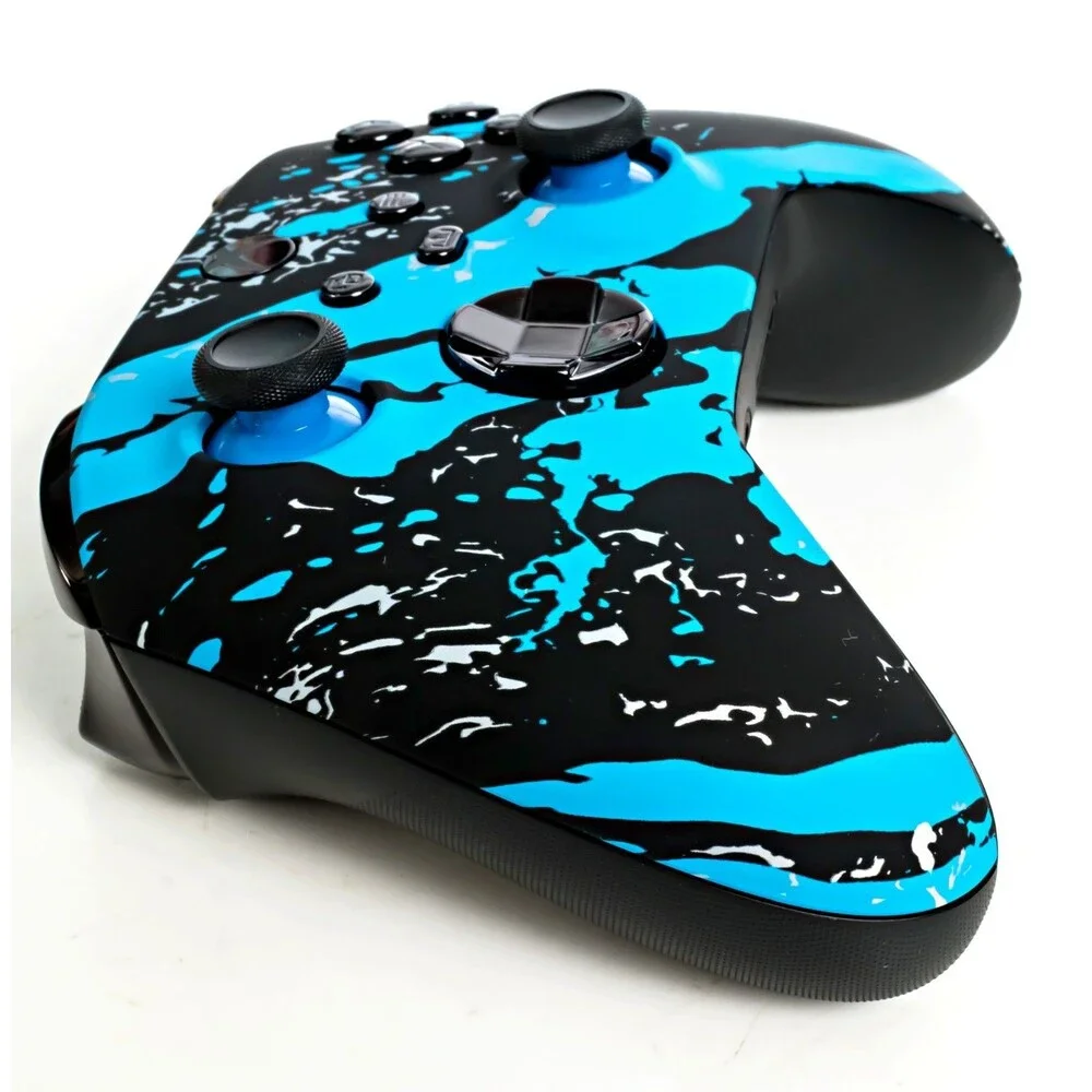 Xbox Wireless Gaming Controller with a Black/Blue Splash Shell - Never Used